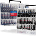 Essential Hardware Tools 80-piece metric nut driver and bit set in black and silver, arranged in clear plastic cases