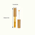 Eyelash serum in a clear gold-tinted tube with metallic gold cap and white fine-comb applicator tipped in orange