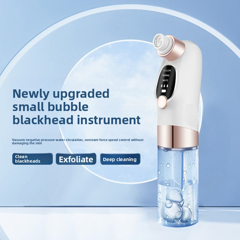 Facial Pore Cleanser with a white ABS body, rose-gold trim, black control panel, and clear blue water chamber.