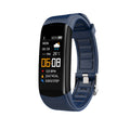 Fitness Tracker Smart Bracelet with a dark blue silicone strap, black color display, digital clock, and activity metrics