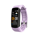 Fitness Tracker Smart Bracelet in lavender silicone with a black color screen, ribbed strap and silver buckle