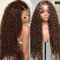 Front Lace Synthetic Curly Wig in dark brown synthetic fiber, with long voluminous curls and a natural-looking lace hairline