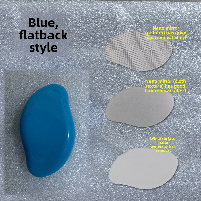 Glass Frosted Exfoliator with a glossy blue flatback body and three oval gray and white textured glass surfaces