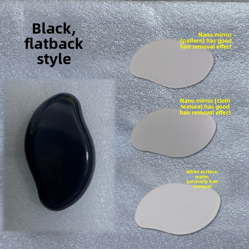 Glass Frosted Exfoliator with a glossy black, curved handheld body and three pale textured glass exfoliating surfaces