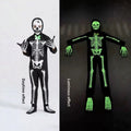 Glow-in-the-Dark Halloween Skeleton Costume in black with white bone print, green bow tie, and bright green glow-in-the-dark details