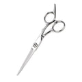 Hair Scissors Haircutting silver stainless steel shears with polished ergonomic finger loops and a long straight blade