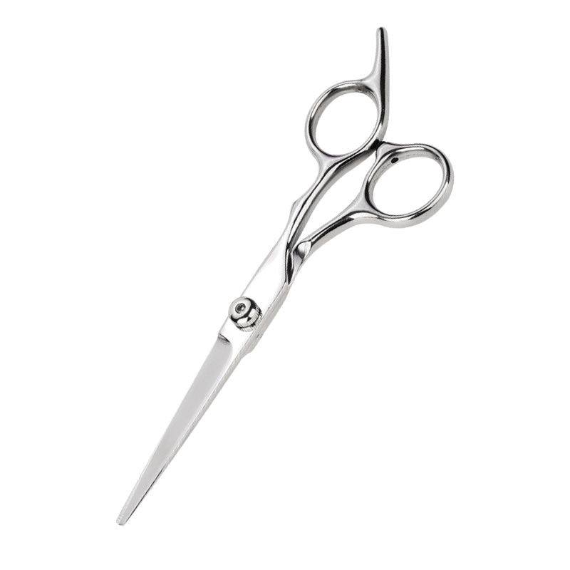 Hair Scissors Haircutting silver stainless steel shears with polished ergonomic finger loops and a long straight blade