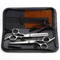 Hair Scissors Haircutting set with silver stainless steel cutting and thinning shears, black combs, clips and zippered case