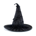 Halloween Hat in black crinkled fabric with a tall gathered pointed crown and broad floppy brim