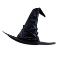 Halloween Hat in black textured fabric, featuring a tall crumpled pointed crown and wide curved brim