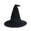 Halloween Hat in black velvet fabric with a tall, floppy pointed crown and a wide circular brim