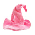 Halloween Hat in bright pink velvet with a tall floppy pointed crown and a wide, softly curled brim