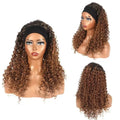 Headband Wig with African Curls in brown, with dense, long, tightly curled synthetic hair and a wide black headband