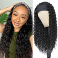 Headband Wig with African Curls in long black synthetic fiber, featuring defined curls and a wide black headband.
