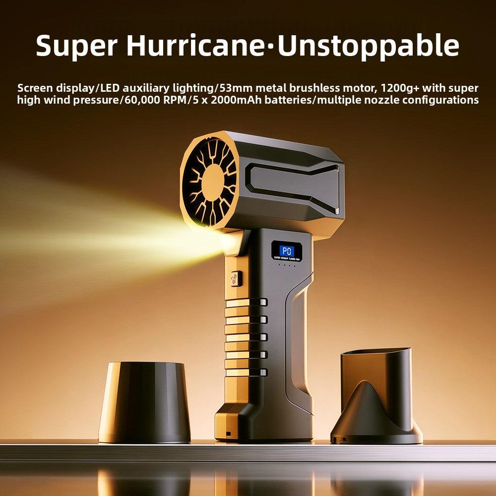 High-speed Ducted Hair Dryer in black and gold with a metal turbine head, digital display, and ribbed handle