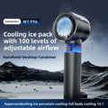 Ice Cold Breeze Hand Held Fan in dark gray ABS plastic with circular frozen cooling core, digital display and adjustable head