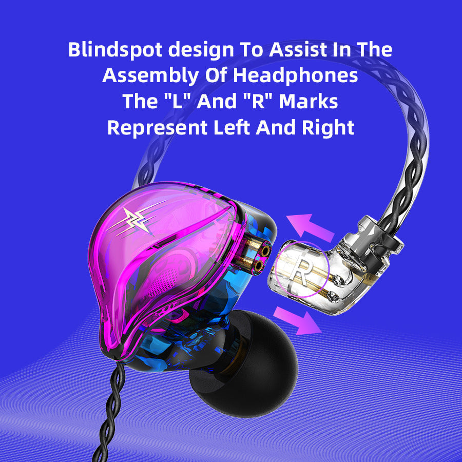 In-Ear Monitoring Earphones with glossy magenta and transparent shells, black silicone tips, braided cables and L/R markings