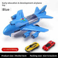 Inertia Transforming Aircraft Toy in bright blue plastic with wings, four engines, cockpit, and two miniature sports cars
