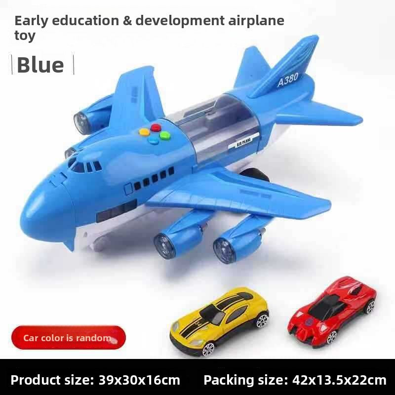 Inertia Transforming Aircraft Toy in bright blue plastic with wings, four engines, cockpit, and two miniature sports cars