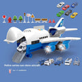 Inertia Transforming Aircraft Toy with a white and blue police plane, opening cargo ramp, die-cast cars and roadblocks