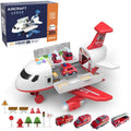 Inertia Transforming Aircraft Toy with a white and red airplane playset, open vehicle bay, small emergency cars and road accessories