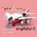 Inertia Transforming Aircraft Toy in white and red plastic, shown as a fire engine carrier with ramp, six cars and roadblock pieces