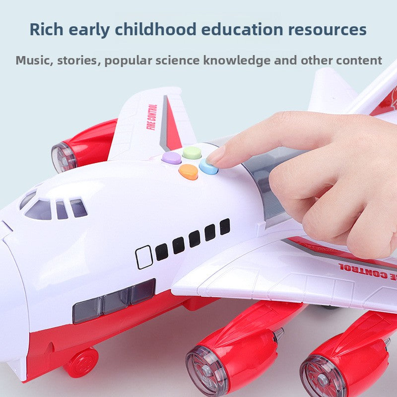 Inertia Transforming Aircraft Toy in white and red plastic, featuring wings, engine pods and colorful music buttons