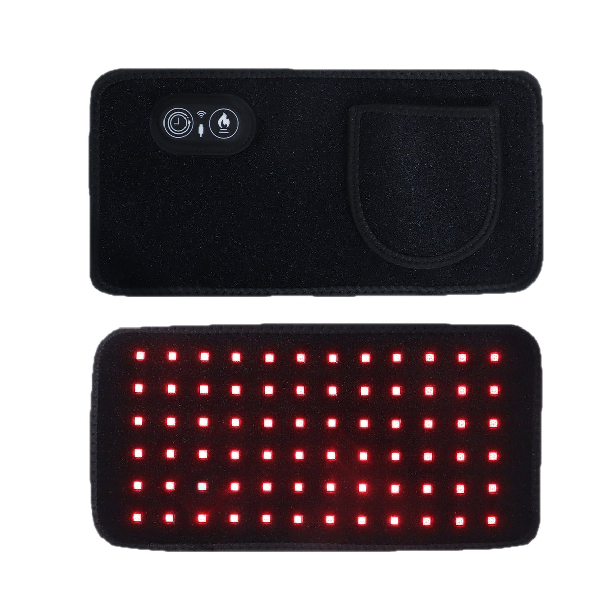 Infrared Heating Belt in black fabric with a compact control panel, curved pocket, and rows of red therapy lights