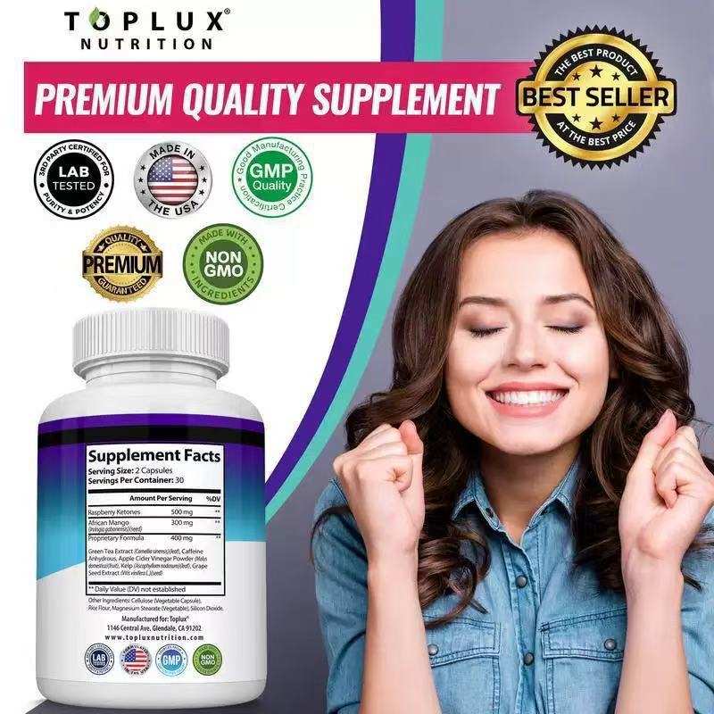 Keto Capsules in a white bottle with a purple and teal label, marked Keto Blocker and white kidney bean extract