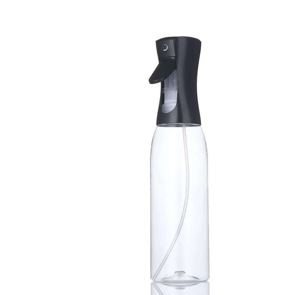 Kitchen Oil Spray Bottle with a clear transparent bottle, visible internal tube and black manual press spray top