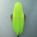 Lace Front Long Straight Synthetic Wig in fluorescent lime green with sleek, smooth fibers and long blunt-cut ends