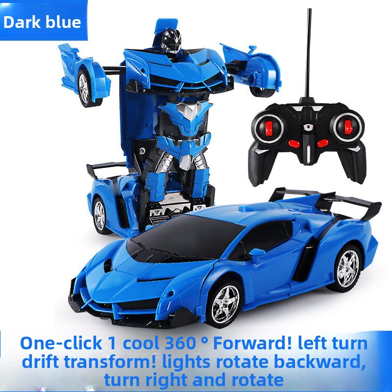 Lambo Transforming Remote Control toy car in dark blue plastic, shown as a sports car and robot with a black controller