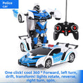 Lambo Transforming Remote Control police car toy in white and blue plastic, shown as a sports car and robot with remote