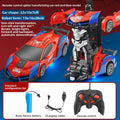 Lambo Transforming Remote Control toy car in red and blue plastic, shown beside its robot form with a controller