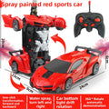 Lambo Transforming Remote Control toy with glossy red sports car body, black and silver robot, wheels, and wireless controller