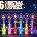 LED glowing ring finger lights in neon green, pink, red, blue, orange and purple, projecting six Christmas icons