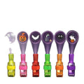 LED glowing ring finger lights in yellow, pink, red, green, orange and purple, topped with Halloween character designs