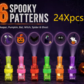 LED glowing ring projection lights in six translucent neon colors, each projecting a different spooky Halloween pattern
