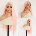 Light Pink Lace Front wig with sleek, long straight synthetic strands, a pale pink finish and realistic lace hairline