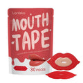Lip Shaped Self Adhesive Bandage shown as red lip-shaped patches beside a red and white Mouth Tape package.