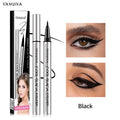 Liquid Eyeliner Pen in a slim black-and-silver tube with matching box, fine pointed tip and bold winged eye examples