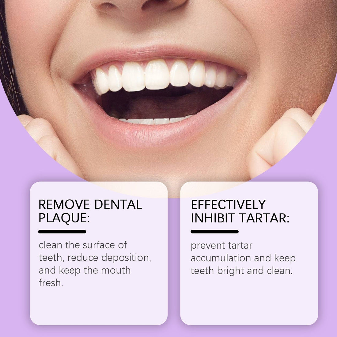 Lysozyme Whitening Toothpaste in a white tube and matching carton, both with purple labels and dental graphics.