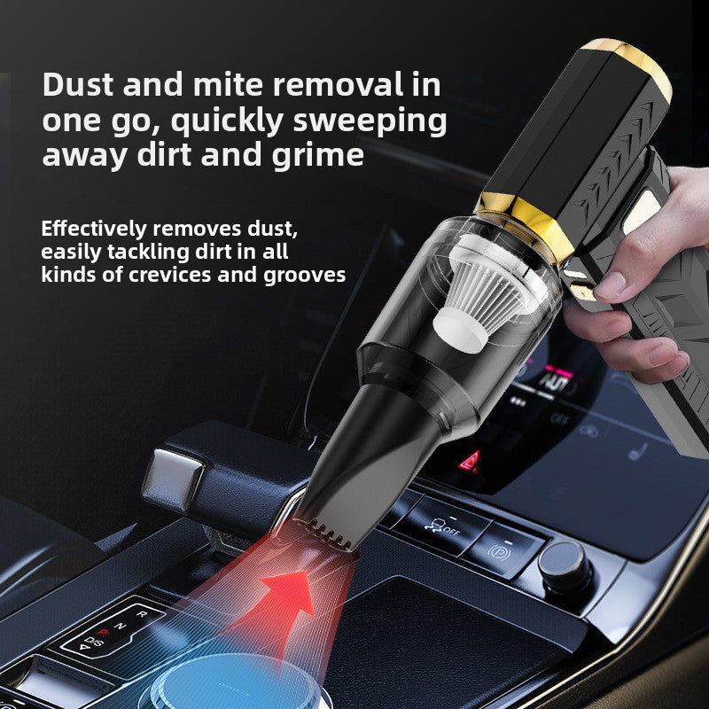 M18 Turbo Electric Hand Fan shown as a black and gold handheld vacuum with a clear dust chamber and tapered nozzle