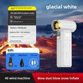 M18 Turbo Electric Hand Fan in glacier white with gold-rimmed circular nozzle, digital display, and angular handheld body