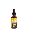 Maca Root Liquid Drops in an amber glass bottle with a black dropper and bright yellow label listing botanical ingredients