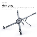 Magnetic Phone Holder Stand in gun gray aluminum with a round magnetic pad, folding arms and adjustable notched support