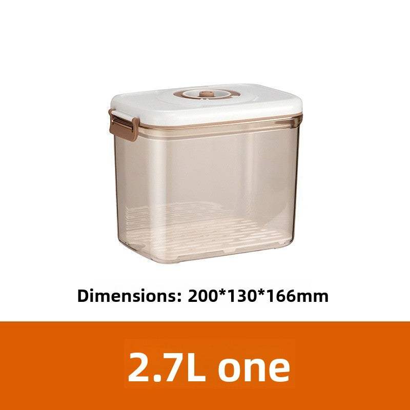 Manual Vacuum Food container in clear rectangular plastic with a white lid, beige sealing rim, side clips, and vacuum valve