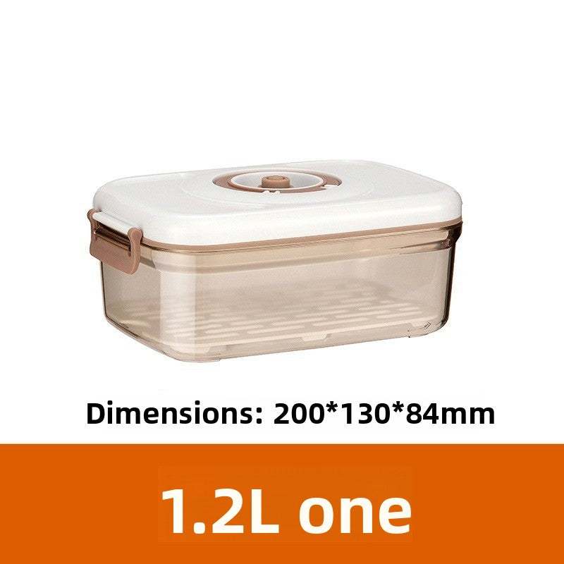 Manual Vacuum Food storage box in translucent beige plastic with a white lid, brown seal, and central pump valve