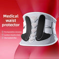 Medical Waist Support Belt in light gray mesh with black rigid side supports, adjustable straps and molded lumbar pads.