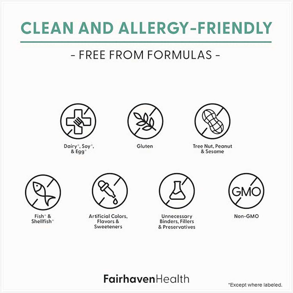 Men's Fertility Supplement label highlighting clean, allergy-friendly formulas free from common allergens and additives